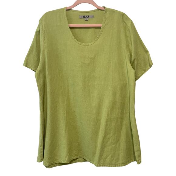 Flax Top Womens Medium Green 100% Linen Short Sleeve Shirt Lagenlook Coastal - Picture 1 of 11